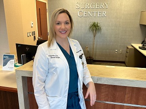 Dr. Samantha Leonard-Ndomb poses for a photo inside the Essentia Health-Moose Lake Clinic