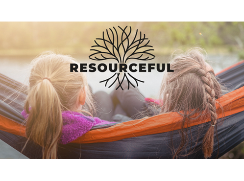 Two girls in a hammock with the word resourceful